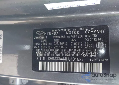 2017 Hyundai Tucson Se Plus from USA, damaged, VIN KM8J33A44HU404627